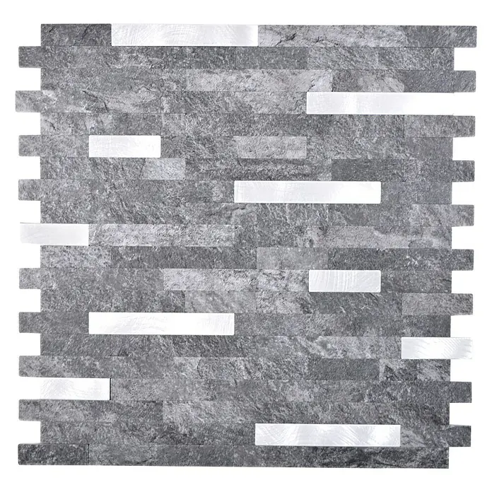 Selbstklebemosaik SAM 4IL22BS - 30 x 29 cm, Schwarz/Silber, Matt - Graue Steinmosaikfliese mit silbernen Akzenten für eine moderne Wandgestaltung im Innenbereich.