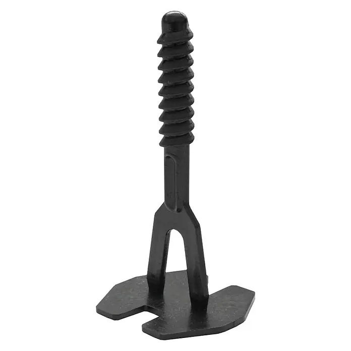 Tornillo de instalación Quick Level - Diámetro: 2 mm, 100 ud. - Anclaje negro con cabeza en espiral y base en forma de T para fijaciones. Componente de construcción robusto.