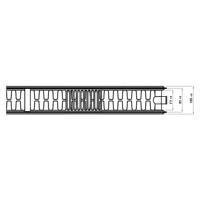 Flachheizkörper - B x H: 700 x 600 mm, Wärmeleistung bei Vorlauftemperatur von 75 °C (D: 50): 1.157 W, Typ Heizkörper: 22 - Technische Zeichnung eines Paneels mit genauen Maßangaben.