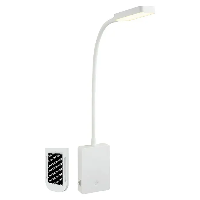 Briloner LED-Leseleuchte Cielo - Höhe: 56 cm, Weiß - Eine weiße LED-Schreibtischlampe mit einem flexiblen Hals und einem Sockel mit Klebestreifen zur Befestigung.