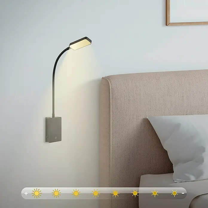 Briloner LED-Leseleuchte Cielo - Höhe: 56 cm, Schwarz - Eine schwenkbare LED-Wandleuchte mit verschiedenen Helligkeitsstufen, ideal als Leselampe am Bett. Modernes Design für Schlafzimmer.
