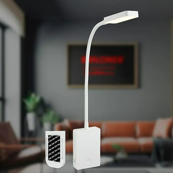 Briloner LED-Leseleuchte Cielo - Höhe: 56 cm, Weiß - Eine kabellose, weiße Schreibtischlampe mit flexiblem Hals und Klebepad für die Montage.