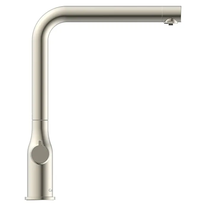 Camargue Spültischarmatur Blueperl - Edelstahl, Matt - Ein eleganter, nickelgebürsteter Wasserhahn, der sich perfekt für jede moderne Küche oder Badezimmer eignet. Das Design ist minimalistisch und modern.