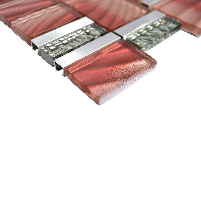 Mozaïektegel (29,7 x 29,5 cm, Grijs/Rood, Glanzend)
