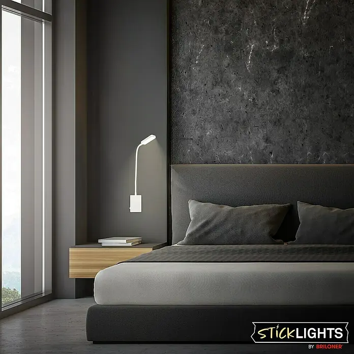 Briloner LED-Leseleuchte Cielo - Höhe: 56 cm, Weiß - Stilvolles Schlafzimmer mit einer modernen Sticklights Lampe für optimale Beleuchtung am Bett.