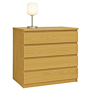 Cajonera montada (L x An x Al: 45 x 40 x 72 cm, Número de cajones: 4 ud., Roble, Frente en forma de J)