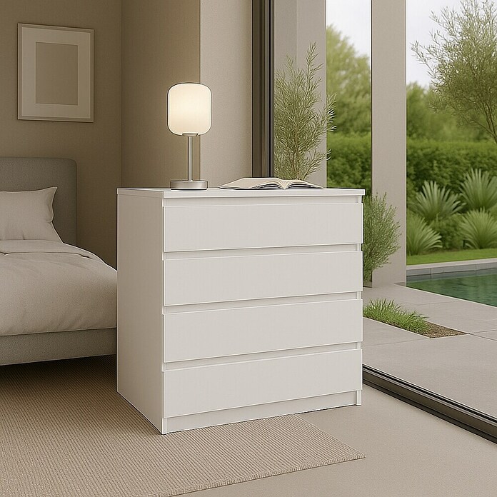 Cajonera montada (L x An x Al: 45 x 40 x 72 cm, Número de cajones: 4 ud., Blanco perlado, Frente en forma de J) | BAUHAUS