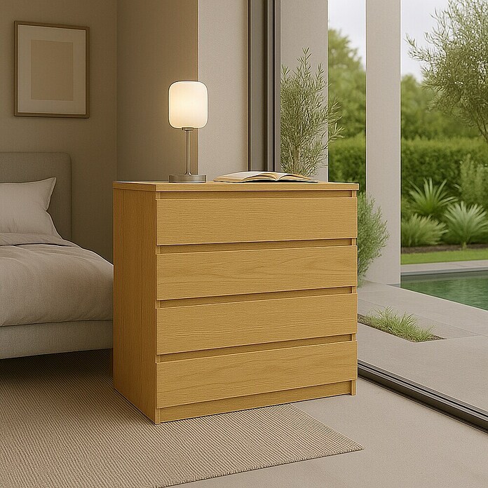 Cajonera montada (L x An x Al: 45 x 70 x 72 cm, Número de cajones: 4 ud., Roble, Frente en forma de J) | BAUHAUS