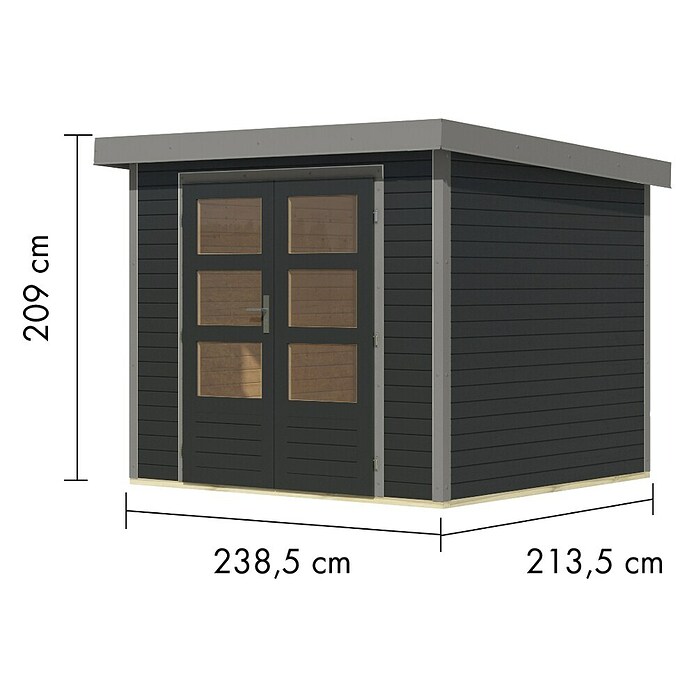 Karibu Gartenhaus Jupiter 3 C (Außenmaß inkl. Dachüberstand (B x T): 266 x 236,5 cm, Holz, Anthrazit/Grau) | BAUHAUS