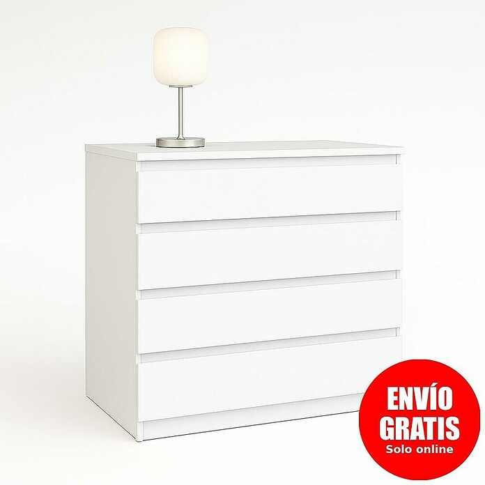 Cajonera montada (L x An x Al: 45 x 80 x 72 cm, Número de cajones: 4 ud., Blanco perlado, Frente en forma de J) | BAUHAUS