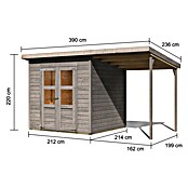 Karibu Gartenhaus Merseburg 4 (Außenmaß inkl. Dachüberstand (B x T): 390 x 236 cm, Holz, Vorvergraut, Mit Seitendach) | BAUHAUS