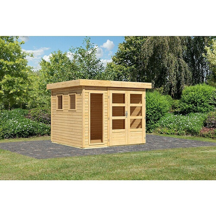 Karibu Gartenhaus Lahar (Außenmaß inkl. Dachüberstand (B x T): 266 x 262 cm, Holz, Naturbelassen, Ohne Seitendach) | BAUHAUS