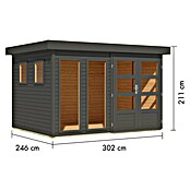 Karibu Gartenhaus Lahar 5 (Außenmaß inkl. Dachüberstand (B x T): 330 x 262 cm, Holz, Terragrau, Ohne Seitendach) | BAUHAUS