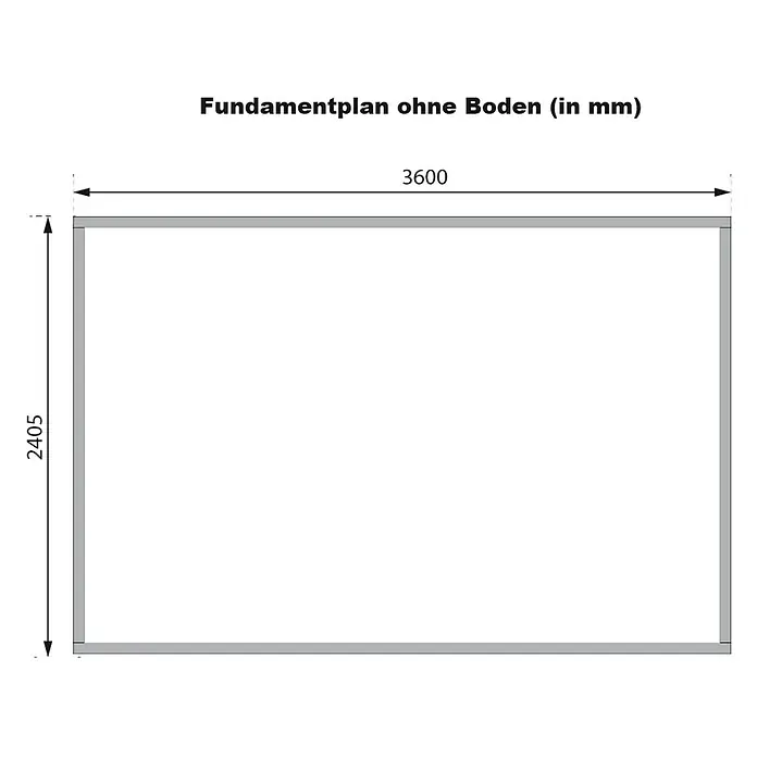Karibu Gartenhaus Pluto 7 A - Außenmaß inkl. Dachüberstand (B x T): 390 x 273 cm, Holz, Naturbelassen/Anthrazit - Rechteckiger Fundamentplan, Maße 3600 mm x 2405 mm.