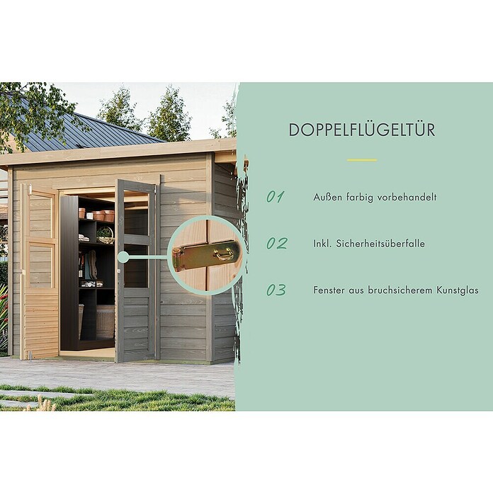 Karibu Gartenhaus (Außenmaß inkl. Dachüberstand (B x T): 240 x 175 cm, Holz, Vorvergraut, Ohne Seitendach) | BAUHAUS