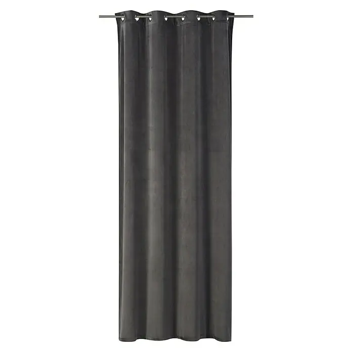 Elbersdrucke Ösenschal Odeon - B x H: 140 x 255 cm, 100 % Polyester, Dunkelgrau - Grauer Vorhang mit Metallösen auf einer Stange, der eine elegante und moderne Fensterdekoration für Ihr Zuhause bietet.