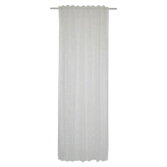 Elbersdrucke Schlaufenbandschal Elin - B x H: 140 x 255 cm, 100 % Polyester, Weiß - Ein elegantes, weißes Gardinenpaneel mit zarten Sternenmustern, ideal für eine helle und luftige Fensterdekoration.