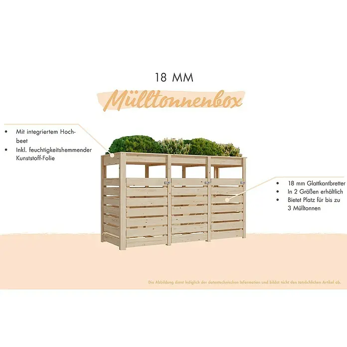 Karibu Mülltonnenverkleidung 2er - Holz, Terragrau - Mülltonnenbox aus Holz mit integriertem Hochbeet. Bietet Platz für bis zu 3 Mülltonnen und ist in 2 Größen erhältlich.