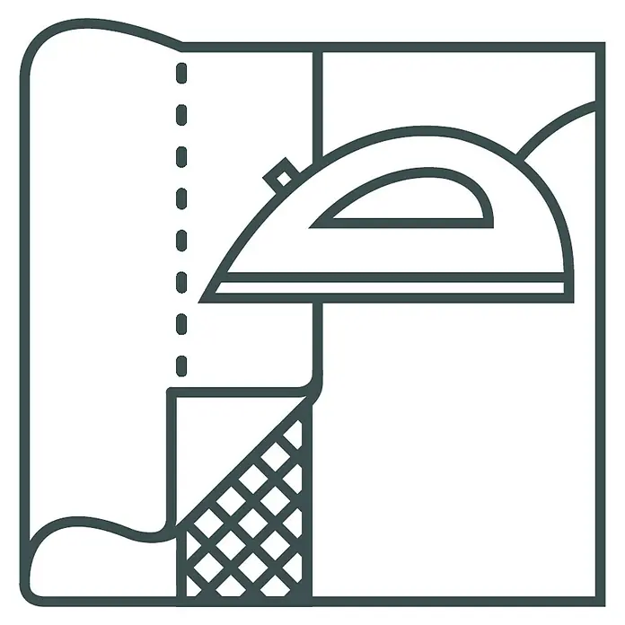 Elbersdrucke Schlaufenschal Canvas - B x H: 135 x 255 cm, 60 % Baumwolle, 40 % Polyester, Grau - Illustration eines Bügeleisens auf Stoff, das die Textilpflege und das Glätten von Kleidungsstücken darstellt.