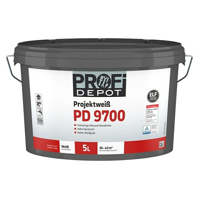 Profi Depot PD Wandfarbe Projektweiß PD 9700 (Weiß, 5 l, Stumpfmatt)
