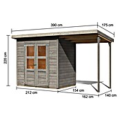 Karibu Gartenhaus Merseburg 3 (Außenmaß inkl. Dachüberstand (B x T): 390 x 175 cm, Holz, Vorvergraut, Mit Seitendach) | BAUHAUS