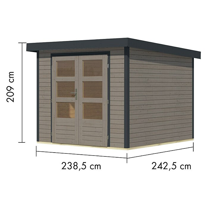 Karibu Gartenhaus Jupiter 3,5 D (Außenmaß inkl. Dachüberstand (B x T): 266 x 266,5 cm, Holz, Wassergrau/Anthrazit) | BAUHAUS