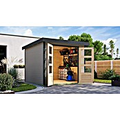 Karibu Gartenhaus Jupiter 3,5 D (Außenmaß inkl. Dachüberstand (B x T): 266 x 266,5 cm, Holz, Wassergrau/Anthrazit) | BAUHAUS