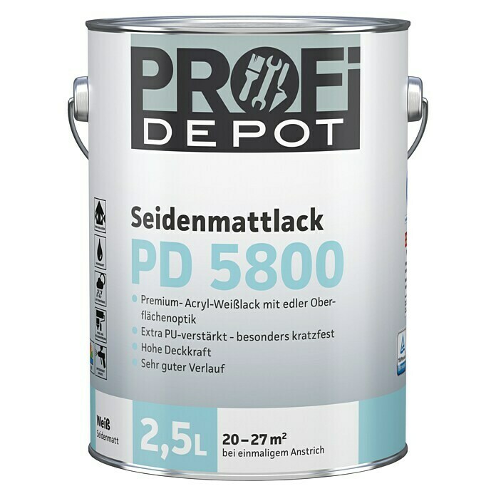 Profi Depot PD Acryllack Seidenmattlack PD 5800 (Weiß, 2,5 l)