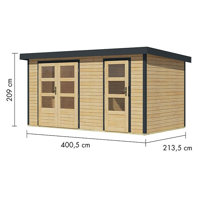 Karibu Gartenhaus Merkur A (Außenmaß inkl. Dachüberstand (B x T): 431,5 x 235 cm, Holz, Naturbelassen/Anthrazit) | BAUHAUS