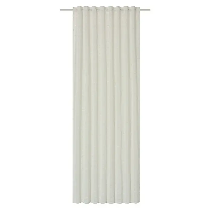 Elbersdrucke Schlaufenbandschal Wonder - B x H: 140 x 255 cm, 100 % Polyester, Beige - Ein schlichter, weißer Vorhang mit feiner Struktur hängt an einer Gardinenstange und sorgt für Privatsphäre und sanftes Licht in jedem Raum.