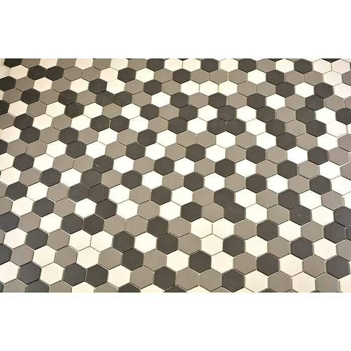 Mozaïektegel Hexagon Mix CU HX150 (32,5 x 28,1 cm, Wit/Zwart/Grijs, Mat)