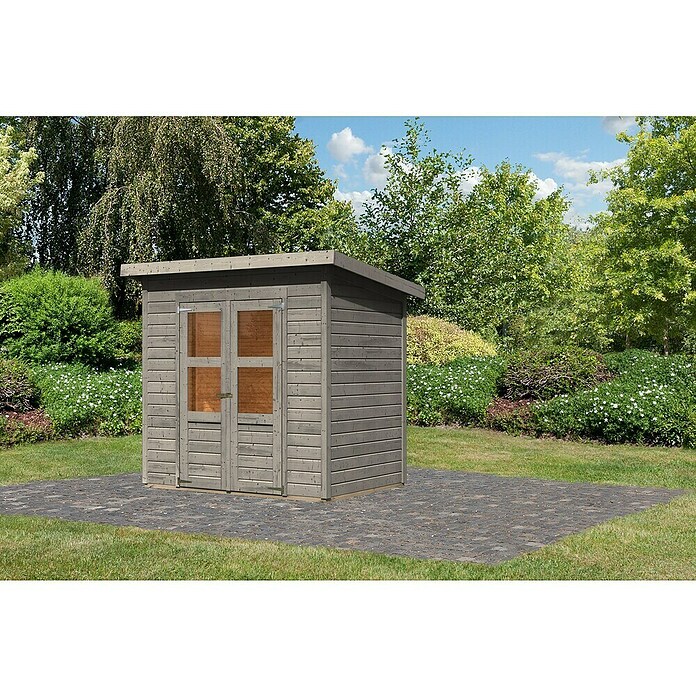 Karibu Gartenhaus (Außenmaß inkl. Dachüberstand (B x T): 240 x 175 cm, Holz, Vorvergraut, Ohne Seitendach) | BAUHAUS