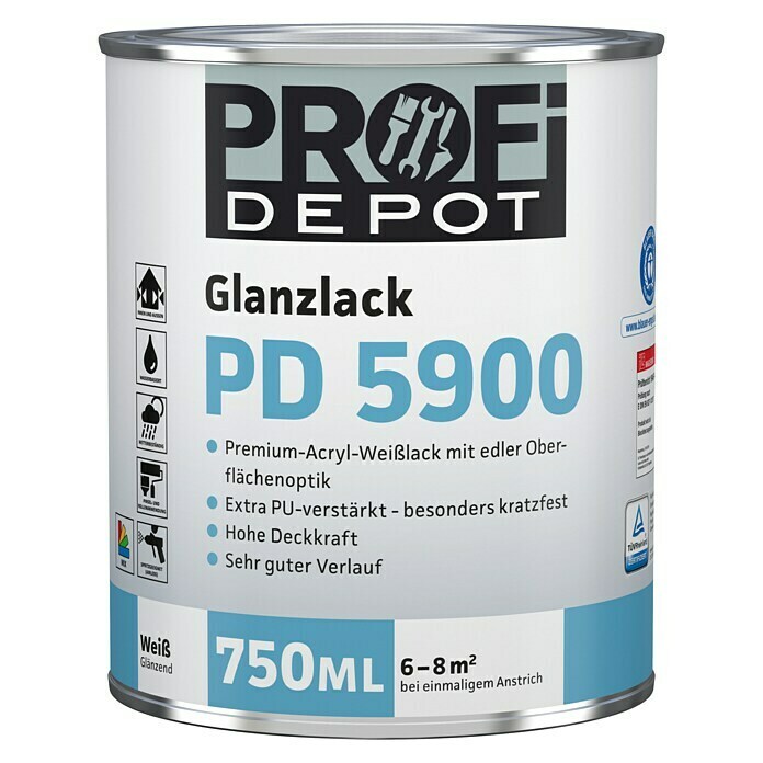 Profi Depot PD Acryllack Glanzlack PD 5900 (Weiß, 750 ml, Glänzend)