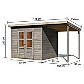 Karibu Gartenhaus Merseburg 5 (Außenmaß inkl. Dachüberstand (B x T): 415 x 236 cm, Holz, Vorvergraut, Mit Seitendach) | BAUHAUS