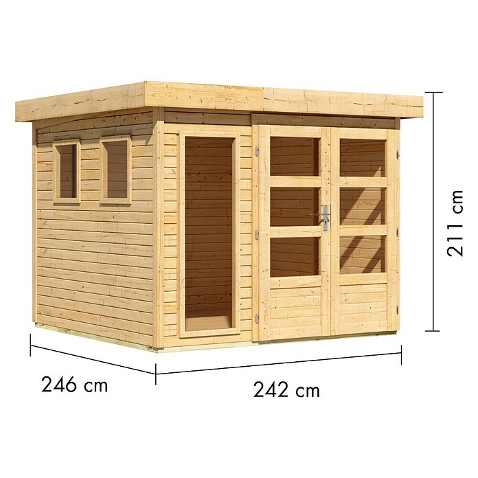 Karibu Gartenhaus Lahar (Außenmaß inkl. Dachüberstand (B x T): 266 x 262 cm, Holz, Naturbelassen, Ohne Seitendach) | BAUHAUS