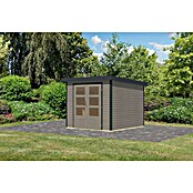 Karibu Gartenhaus Jupiter 3,5 D (Außenmaß inkl. Dachüberstand (B x T): 266 x 266,5 cm, Holz, Wassergrau/Anthrazit) | BAUHAUS