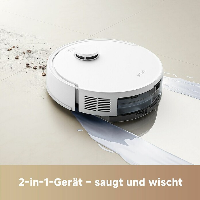 Mova Robot aspirador con mopa E20 Plus (Potencia de aspiración: 5.000 Pa, Duración de la batería: 260 min, Capacidad del robot: 330 ml) | BAUHAUS