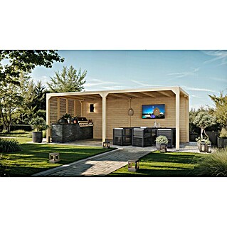 Karibu Grillpavillon (B x T: 627 x 320 cm, Farbe Gestell: Naturbraun, Holz)