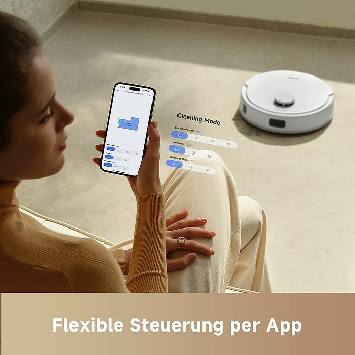 Mova Robot aspirador con mopa E20 Plus (Potencia de aspiración: 5.000 Pa, Duración de la batería: 260 min, Capacidad del robot: 330 ml) | BAUHAUS