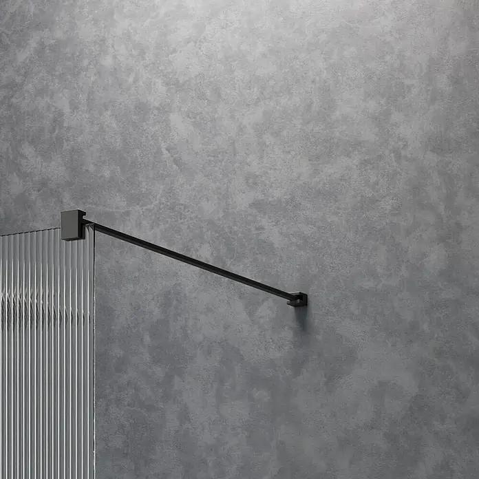 Camargue Duschwand Gunmetal Wave Walk-In - B x H: 100 x 200 cm, Beschichtet, Gunmetal, Wellenglas - Schwarze Glaswandhalterung für ein modernes Badezimmerdesign. Die elegante Halterung stabilisiert die Glaswand und sorgt für einen minimalistischen Look.