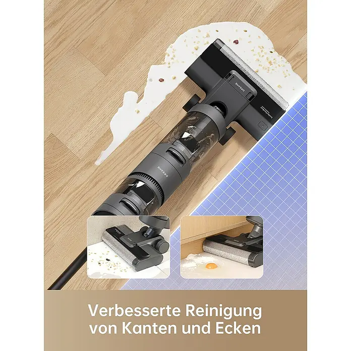 Dreame Akku-Nass-Trockensauger H11 Core - Saugkraft: 6.000 Pa, Akkulaufzeit: 22 min, Wassertankvolumen: 0,9 l - Der kabellose Dreame Staubsauger reinigt mühelos Verschmutzungen auf verschiedenen Oberflächen, selbst an Kanten und in Ecken.