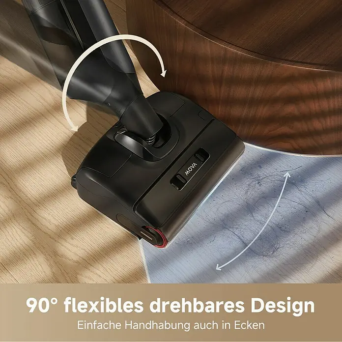 Mova Akku-Nass-Trockensauger M10 - Saugkraft: 18.000 Pa, Akkulaufzeit: 40 min, Wassertankvolumen: 0,8 l - Flexibles 90°-Design des MOVA Staubsaugers ermöglicht einfaches Manövrieren in Ecken.