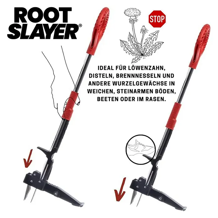 Root Slayer Unkrautstecher - Länge: 100 cm - Abbildung des Root Slayer Unkrautstechers, ideal zum Entfernen von Löwenzahn und anderen Wurzelunkräutern in weichen Böden.