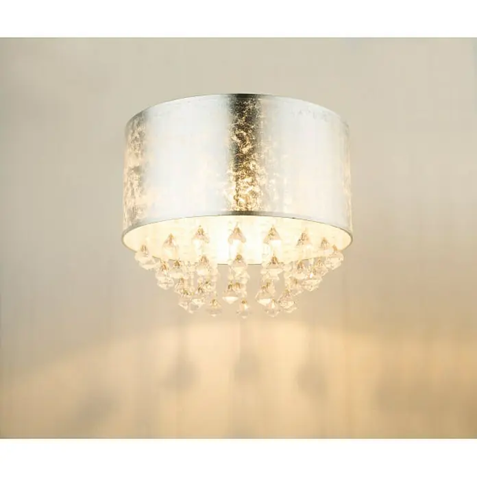 Globo Plafón Amy I - 60 W, Plateado, Claro, Níquel, E27 - Elegante lámpara de techo con pantalla plateada y colgantes de cristal, que proporciona una luz cálida. Iluminación elegante para cualquier habitación.