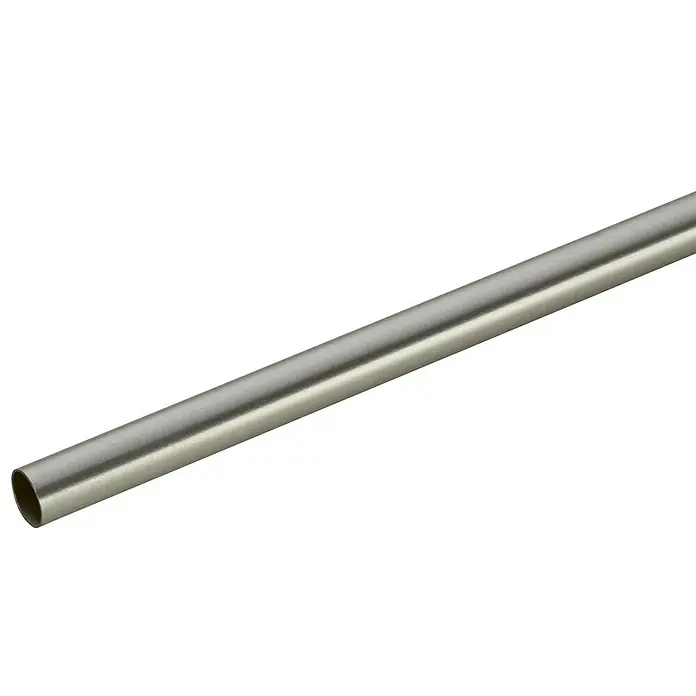 Expo Ambiente Gardinenstange - Edelstahloptik, Länge: 200 cm, Durchmesser: 28 mm - Nahaufnahme eines silbernen Metallrohrs. Perfekt für Heimwerkerprojekte oder als stilvolles Accessoire.