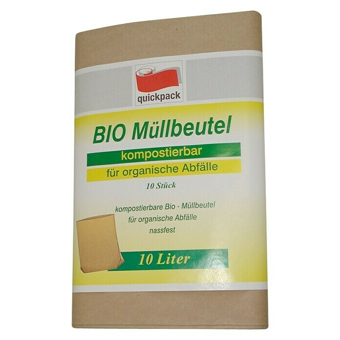 Quickpack Müllbeutel Bio-Abfallbeutel10 l, 10 Stk., Braun Front View