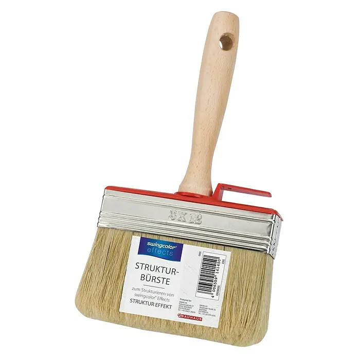 swingcolor effects Strukturbürste - Chinaborsten, 12 cm - Eine Strukturbürste von Swingcolor Effects, ideal zum Strukturieren von Oberflächen mit einem Holzgriff und rotem Halter.