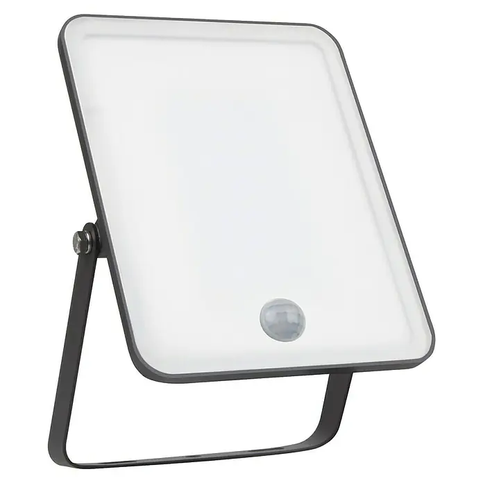 Ledvance LED Baustrahler Essential Sensor - 30 W, 2.700 lm, 4.000 K, 238 x 161 x 30 mm, IP65 - Abgebildete LED-Leuchte mit Bewegungsmelder, ideal für den Außenbereich, sorgt für Sicherheit und Komfort.