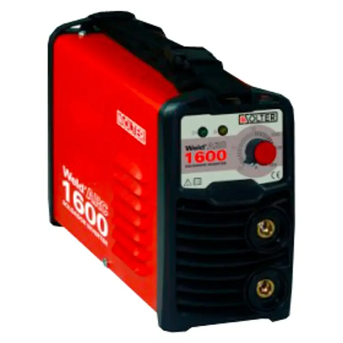 Solter Core Soldador combinado Weldarc 1600 + pantalla Optimatic 55 - 160 A - Máquina de soldar roja MONTER Welder ARC 1600 con controles negros y correa de transporte para soldaduras profesionales.