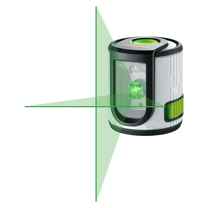 Laserliner Kreuzlinienlaser EasyCross Green - Max. Arbeitsbereich: 10 m - Ein grüner Kreuzlinienlaser projiziert präzise horizontale und vertikale Linien für genaue Ausrichtung bei Bauarbeiten und Dekorationen.